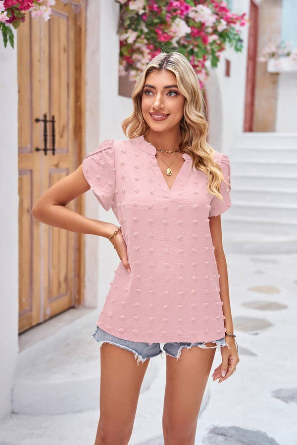 V-Neck Short Sleeve Blouse