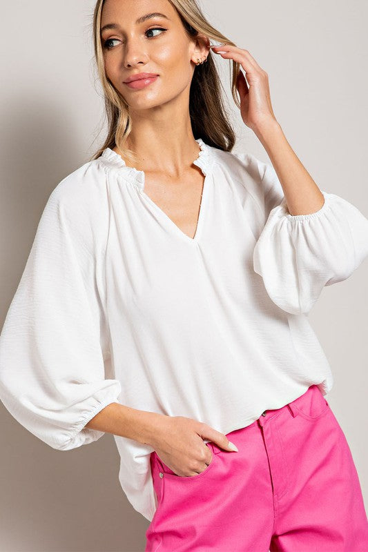 Ruffled Puff Blouse-White