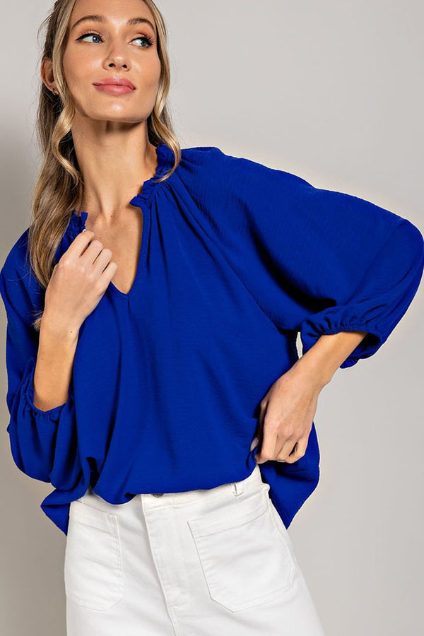 Curvy Ruffled Top-Blue