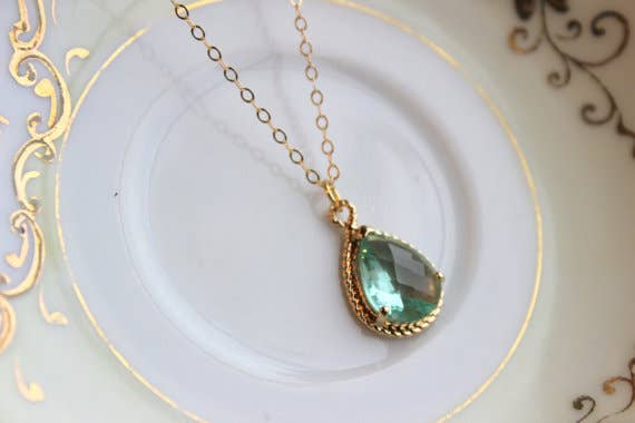 Green Prasiolite Teardrop Necklace