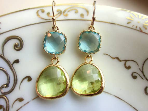 Peridot Earrings Aquamarine Gold