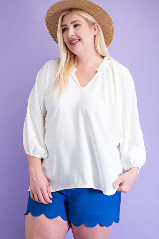 Curvy Ruffled Top-White