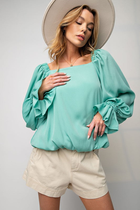 Square Neckline Bubble Sleeve Top