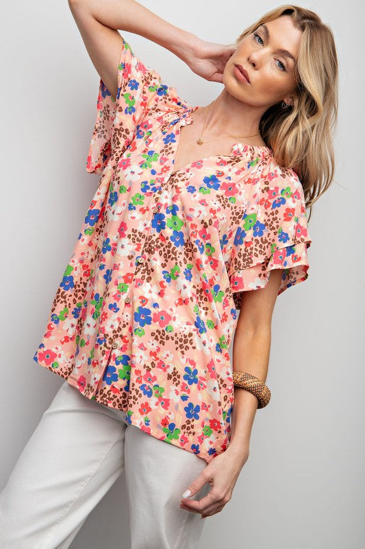 Floral Print Challis Woven Top