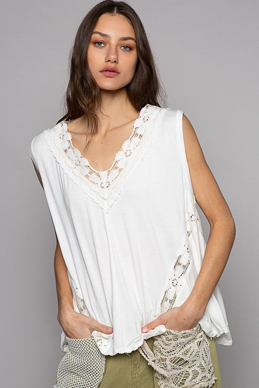 V-Neck Sleeveless Top-Ivory