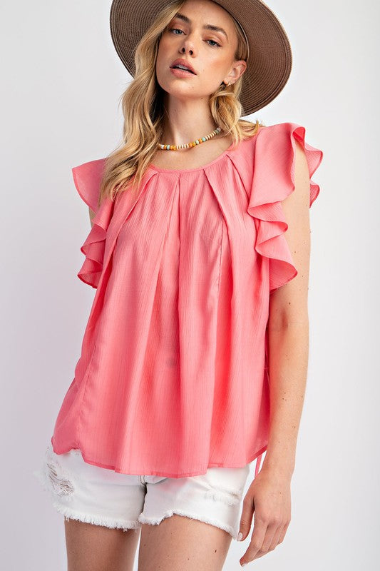 Ruffle Cap Wing Sleeve Top