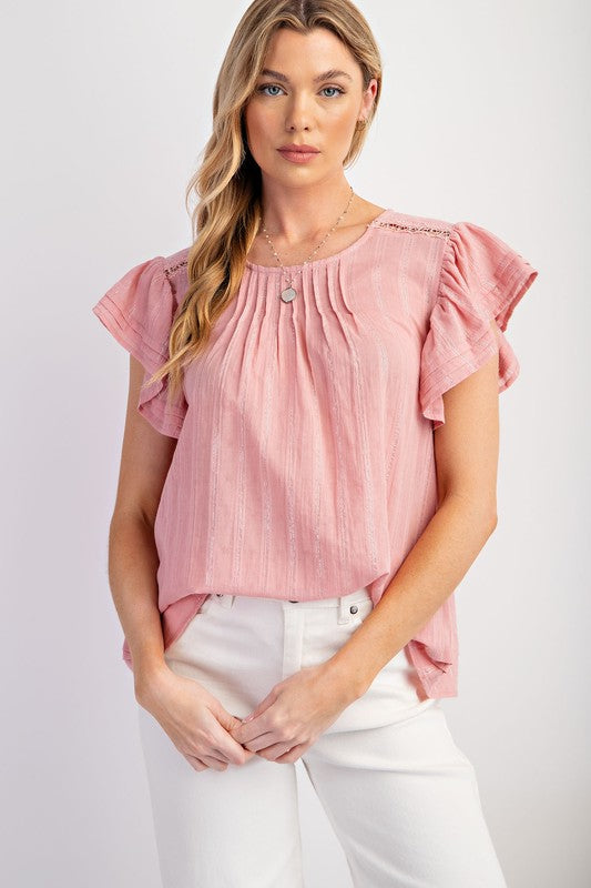 Wing Sleeve Pleated Top