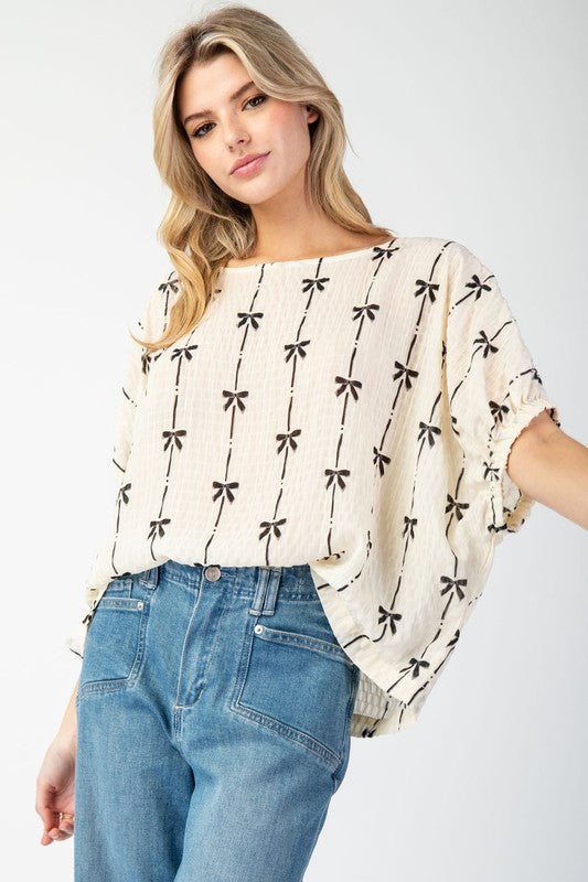 Bow Printed Short Sleeve Top