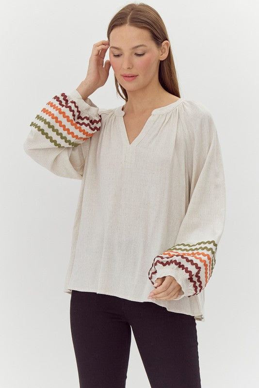 Linen Long Peasant Sleeves Top