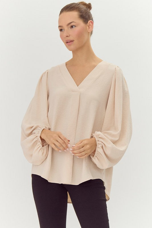 Long Draped Sleeves Top - Oatmeal