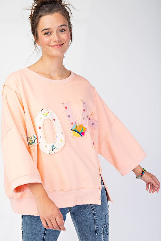 Love Patch Terry Pullover-Peach