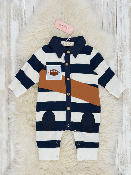 Football Stripe Long Sleeve Polo Romper