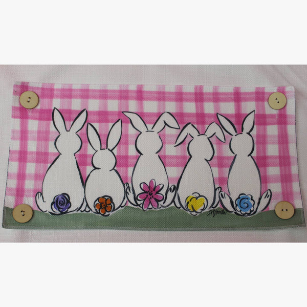 White Bunnies Pink Plaid Pillow Swap