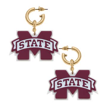 101986 MS State Drop Hoop Earrings