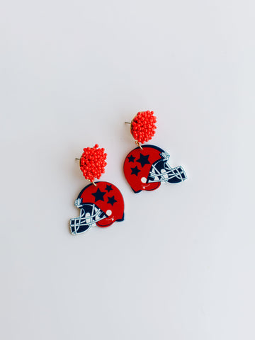 09238 Red & Blue Helmet Earrings