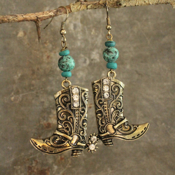 101921 Turquoise & Boot Earrings