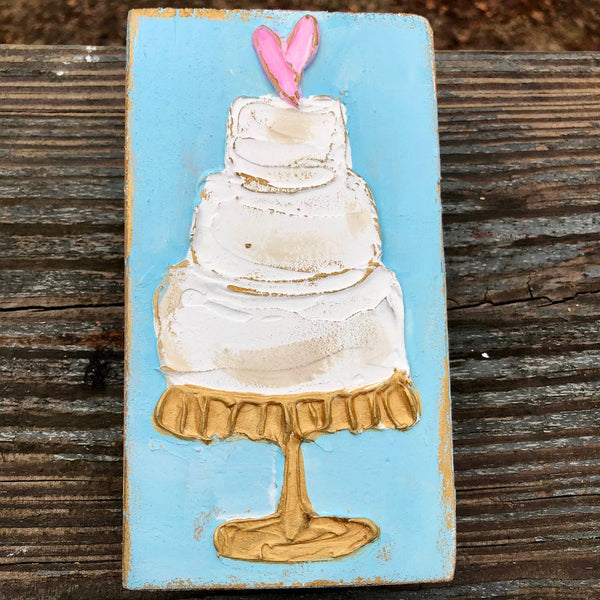 09181 Wedding Cake Handmade Paint Textured Wood Block