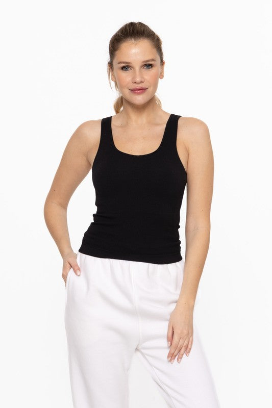 Seamless Ribbed Tank Top - Black