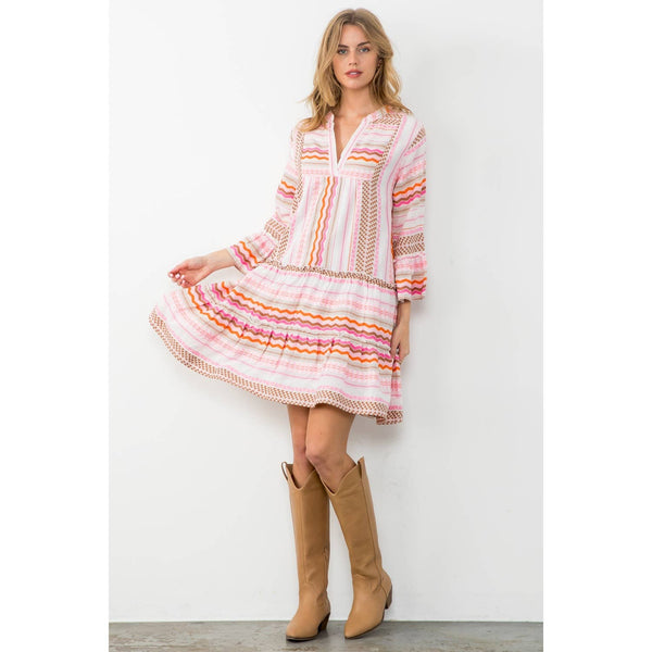 Tiered Pattern Dress: Pink