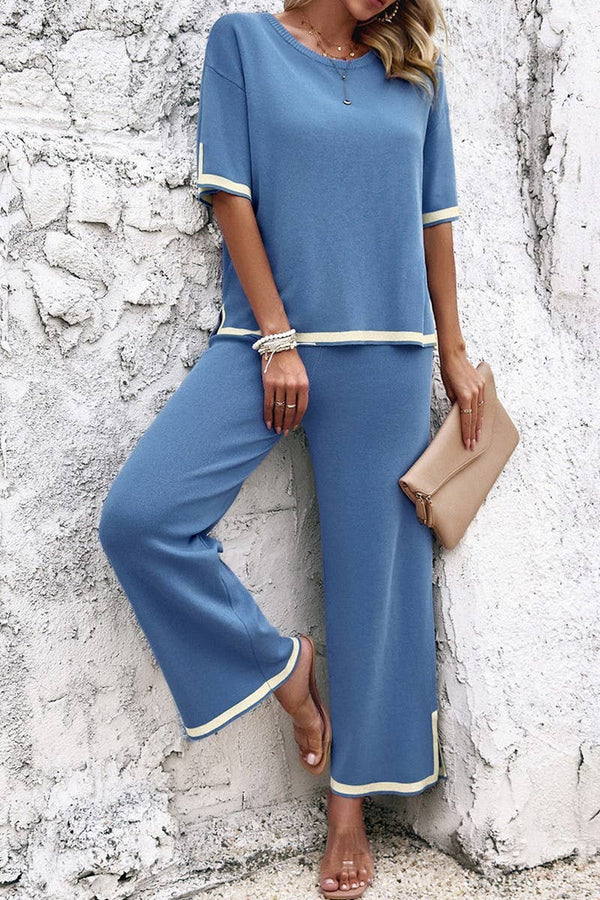 Blue Casual Knit Suit