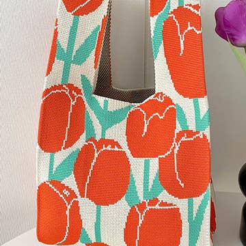 101926 Floral Printed Bags - Orange