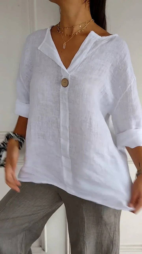 Solid Cotton Linen Blouse