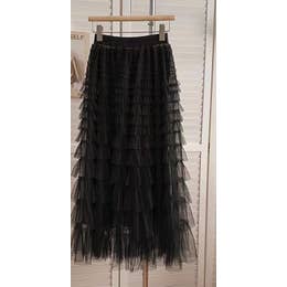 100773 MESH MIDI SKIRT-Black