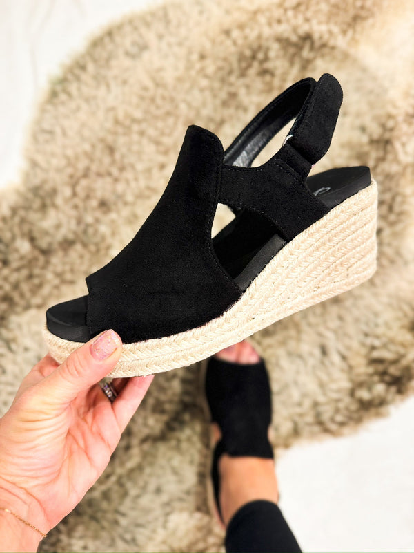 Corkys Black Faux Suede Pose Wedge