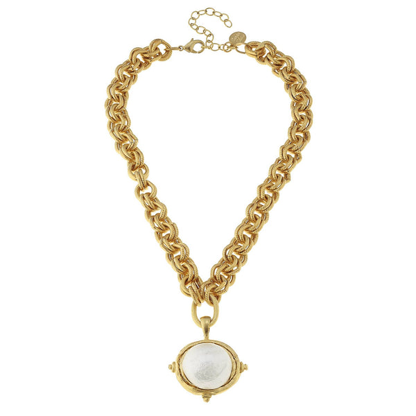 Gold Chain Necklace with Cotton Pearl.