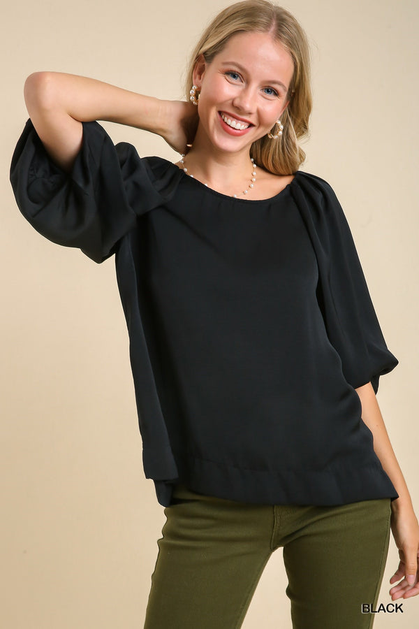 Washed Satin Round Neck Top