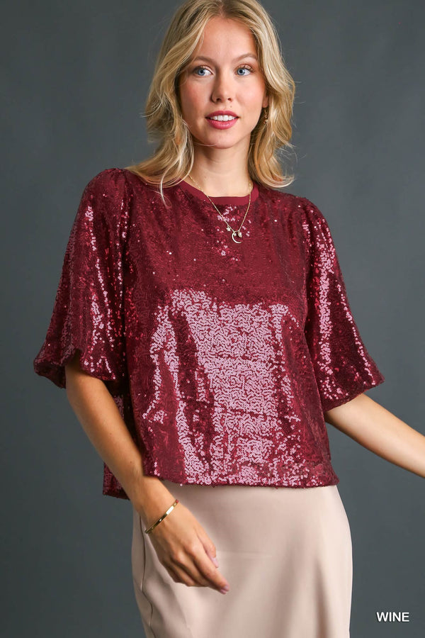 Sequin Short Sleeve Top