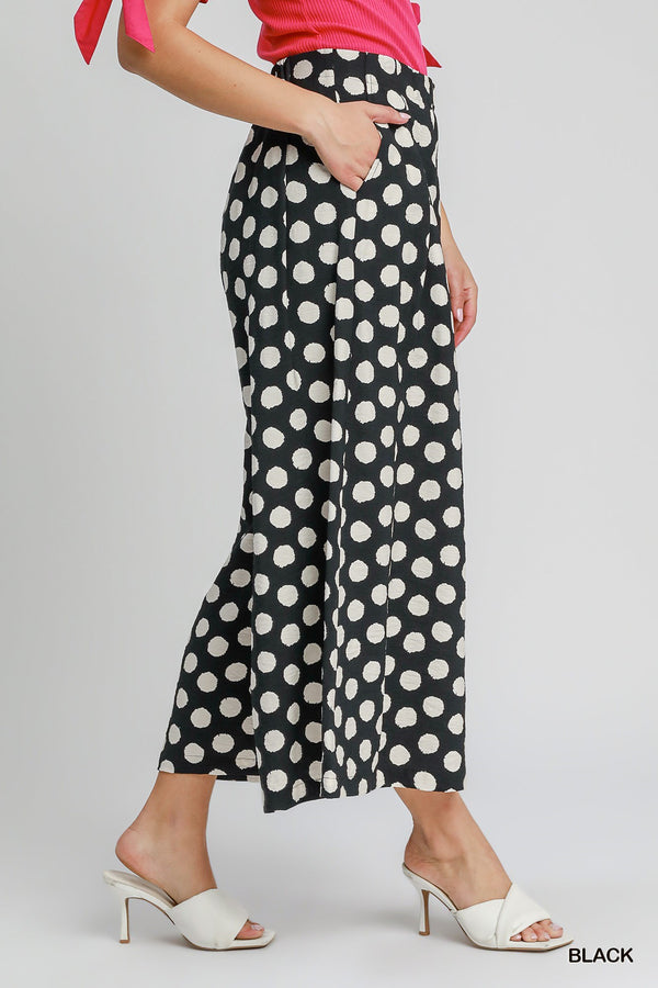 Polka Dot Print Wide Leg Pants