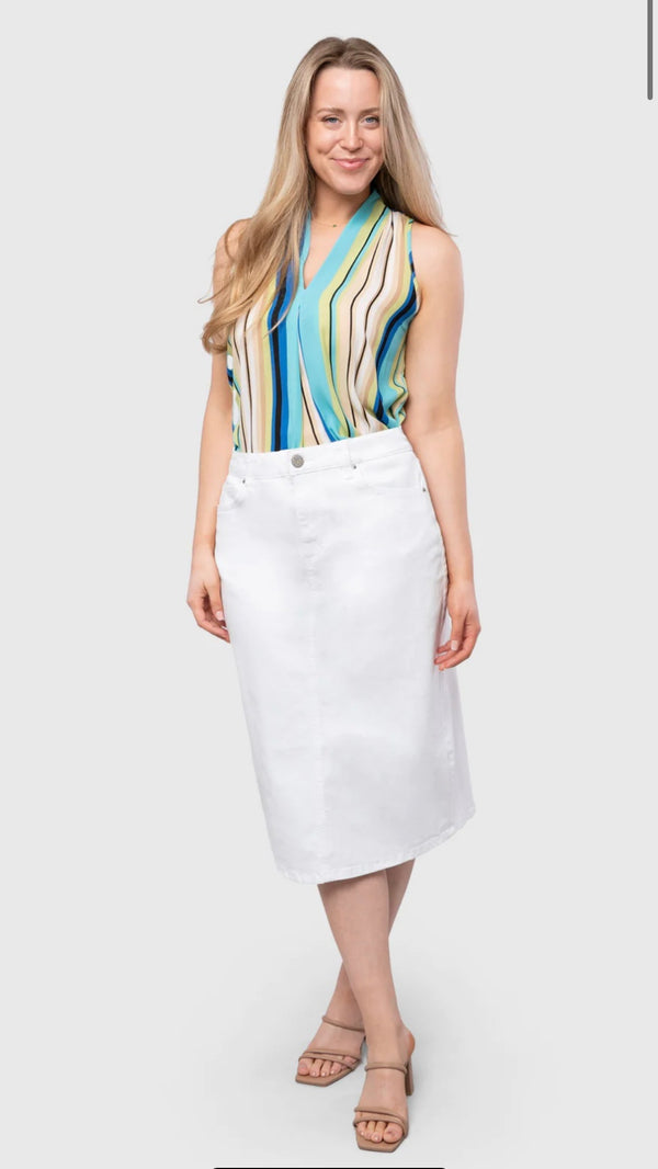 100350 White Five-Pocket Midi Skirt