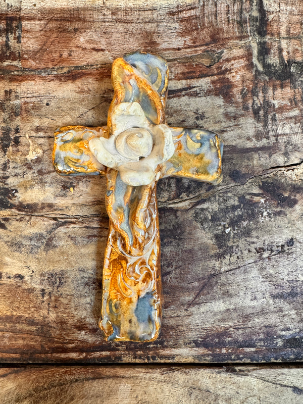 Pottery Cross With Flower