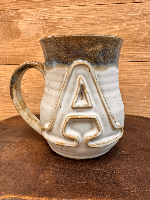 Ivory Linen Monogram Mug-A