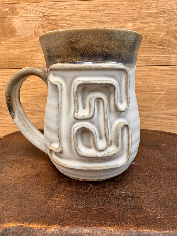 Ivory Linen Monogram Mug-E