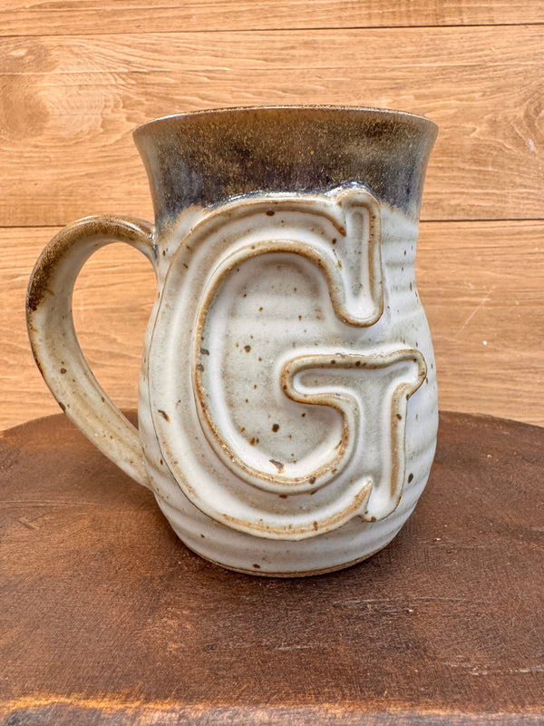 Ivory Linen Monogram Mug-G