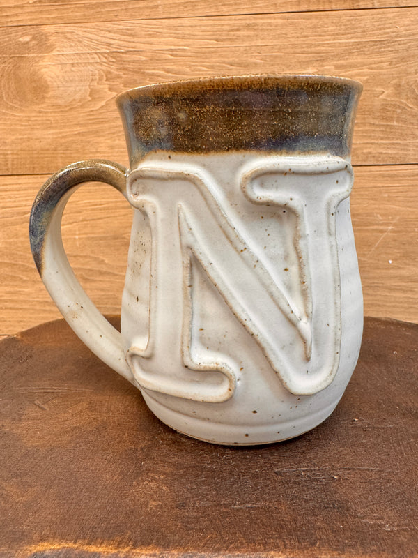 Ivory Linen Monogram Mug-N