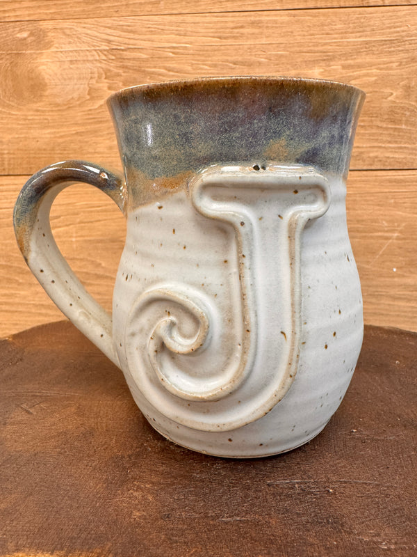 Ivory Linen Monogram Mug-J