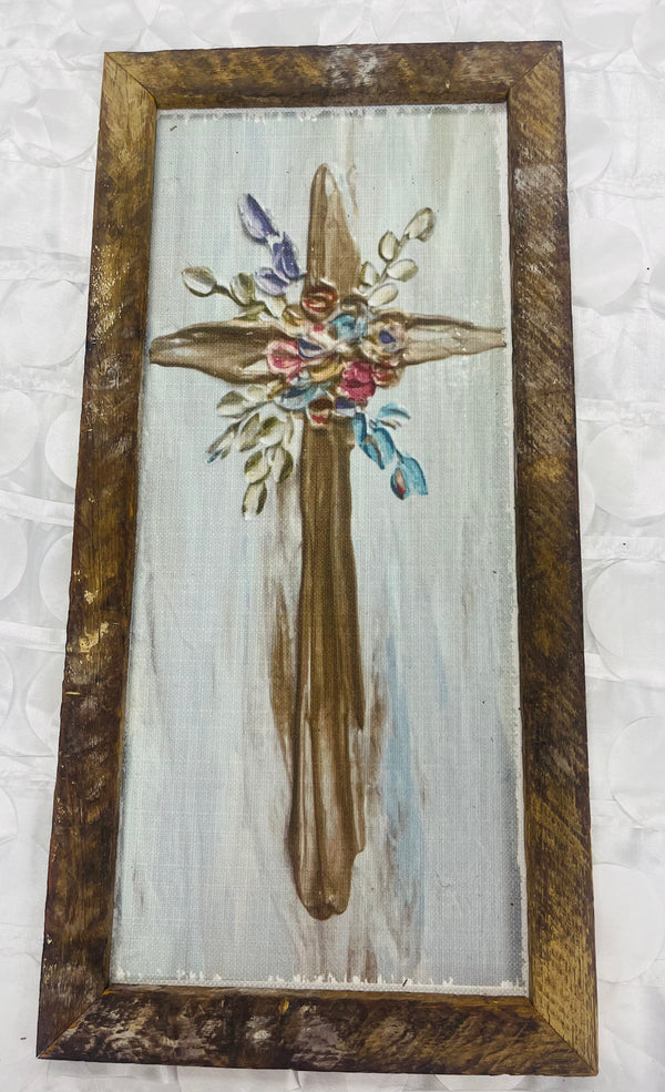 101181 Floral Cross Framed Art