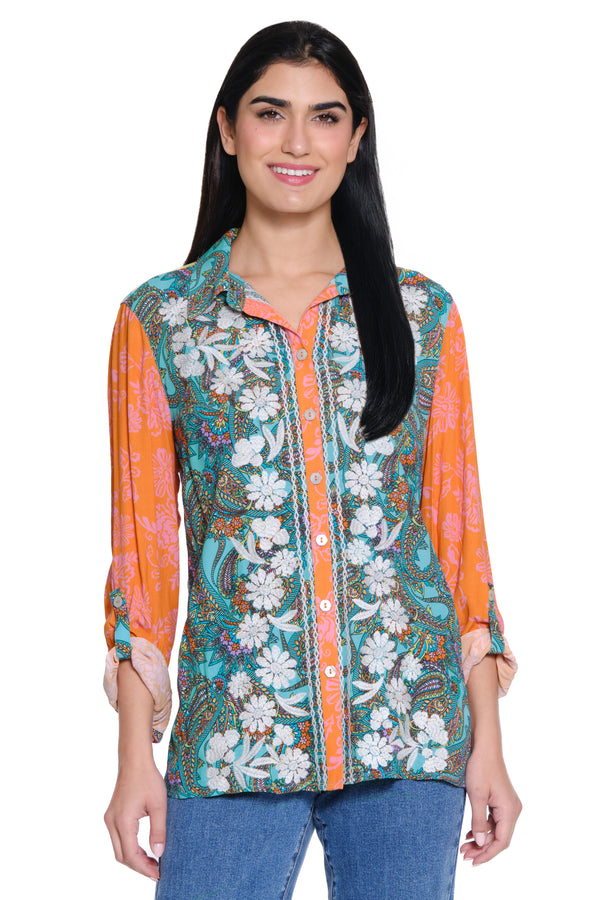 Embroidered Multi Print Top