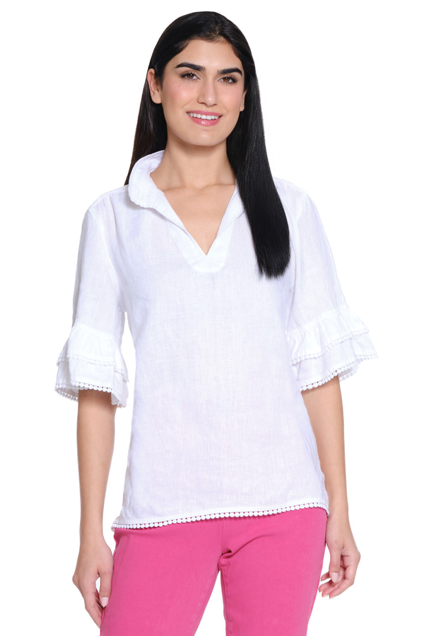 Flounce Short Sleeve White Popover