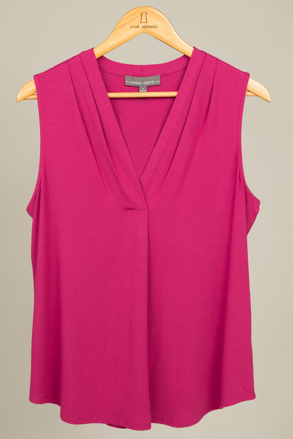 Crepe Inverted Pleat Tank-Magenta