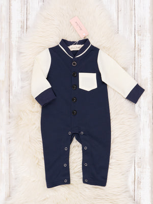 Football Stripe Long Sleeve Polo Romper