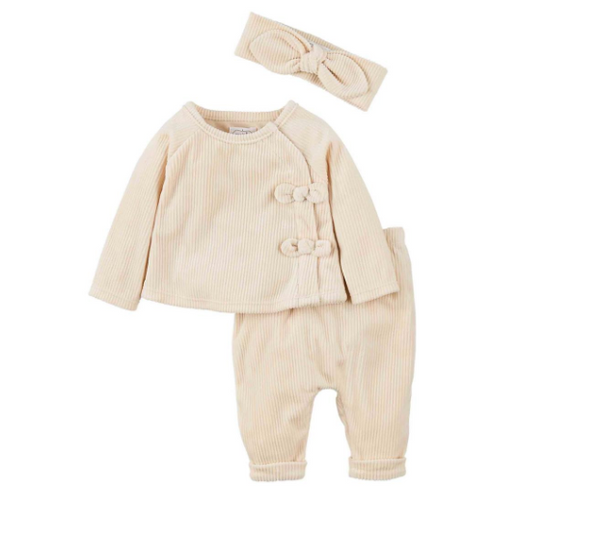 09592 Cream Velour Three-Piece Set