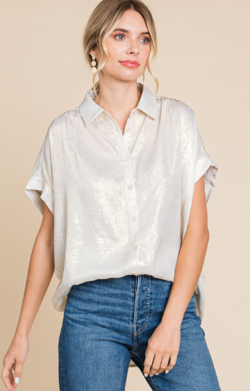 Metallic Button Up - Pearl