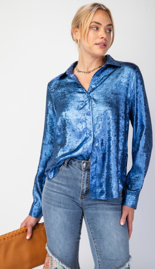 Foil Woven Blouse - Sapphire