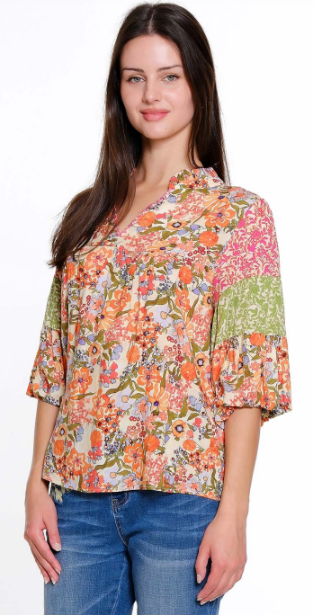 Mixed Print Tiered Sleeve