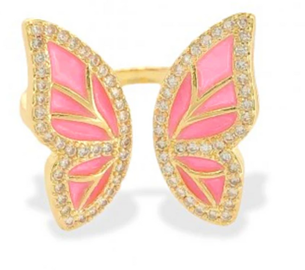 Enamel Butterfly Ring-Pink