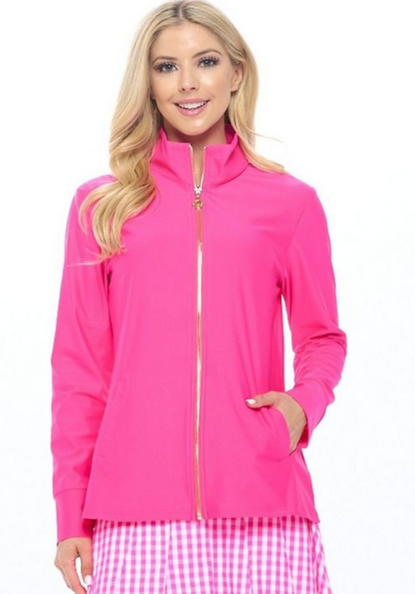 High Neck Full-Zip Jacket-Hot Pink